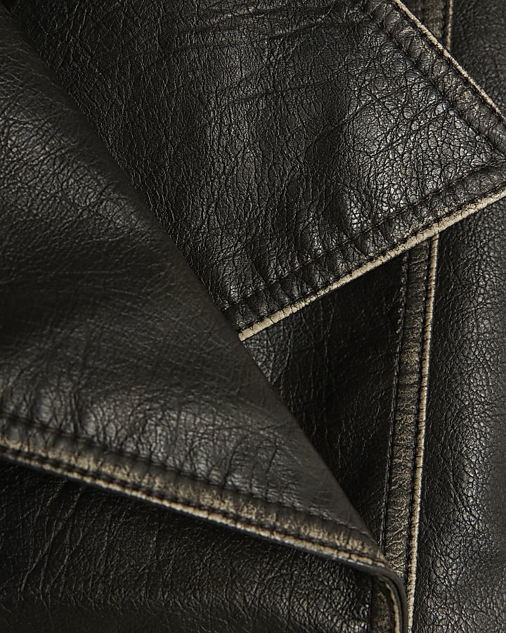 Black Faux Leather Bomber Jacket