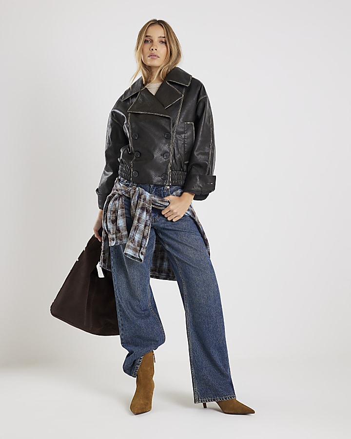 Black Faux Leather Bomber Jacket