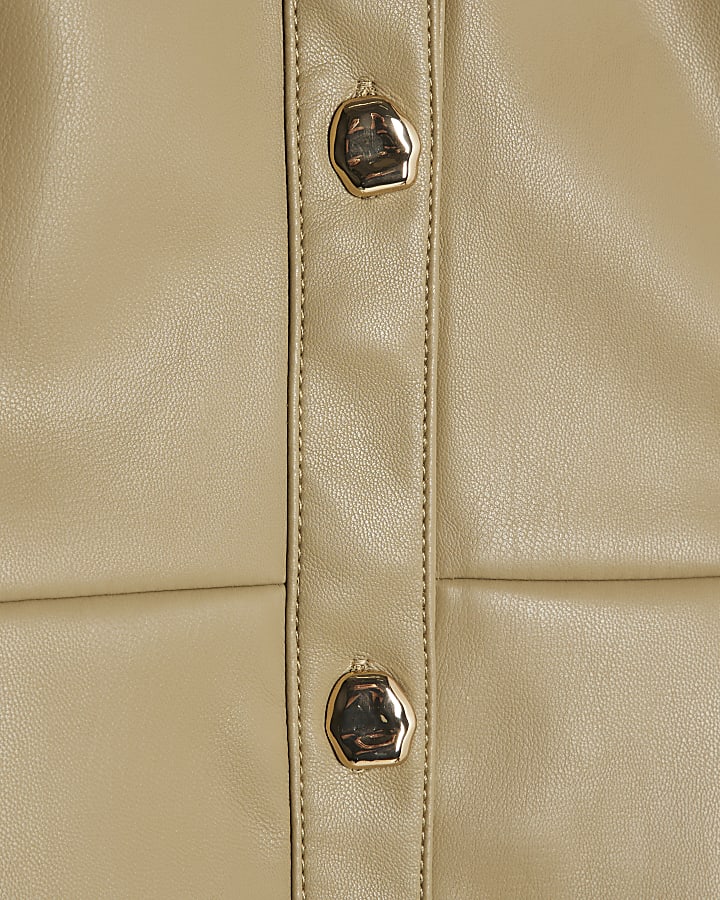Beige Faux Leather Midi Shirt Dress