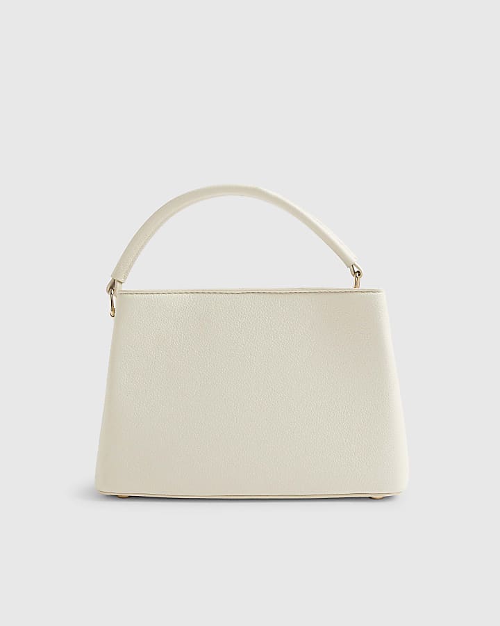 Cream Pocket Front Charm Tote Bag