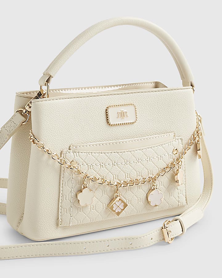 Cream Pocket Front Charm Tote Bag