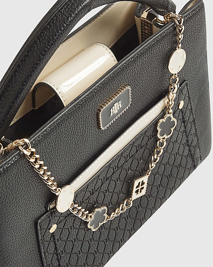 Black Pocket Front Charm Tote Bag