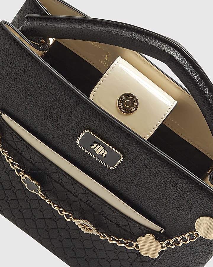 Black Pocket Front Charm Tote Bag