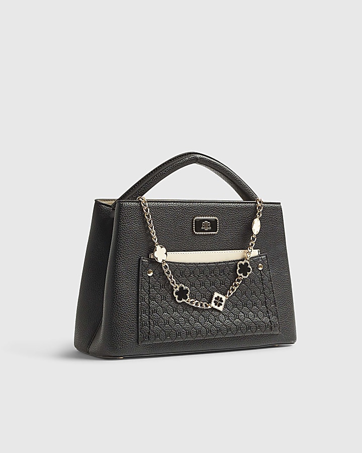 Black Pocket Front Charm Tote Bag
