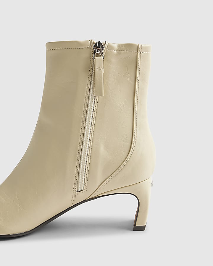 Cream Block Heel Stretch Sock Boots