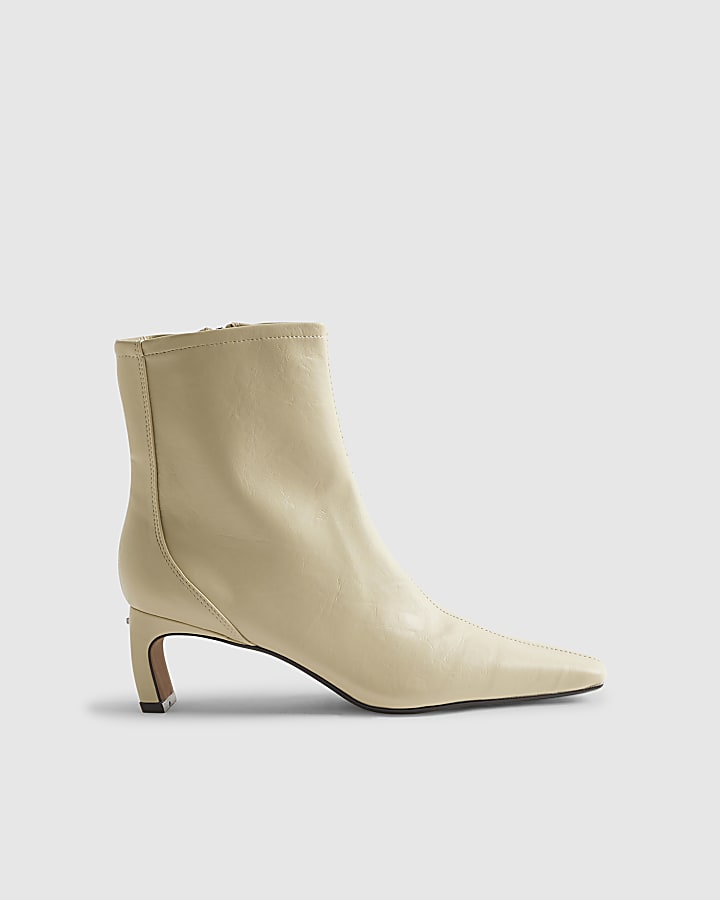 Cream Block Heel Stretch Sock Boots