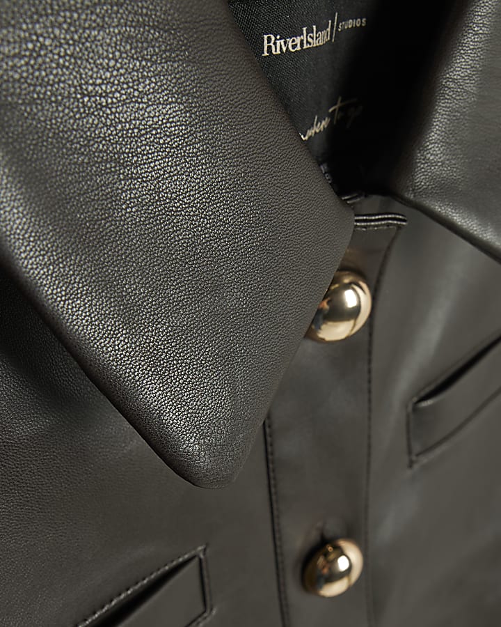 Brown Faux Leather Pocket Detail Shirt Dress