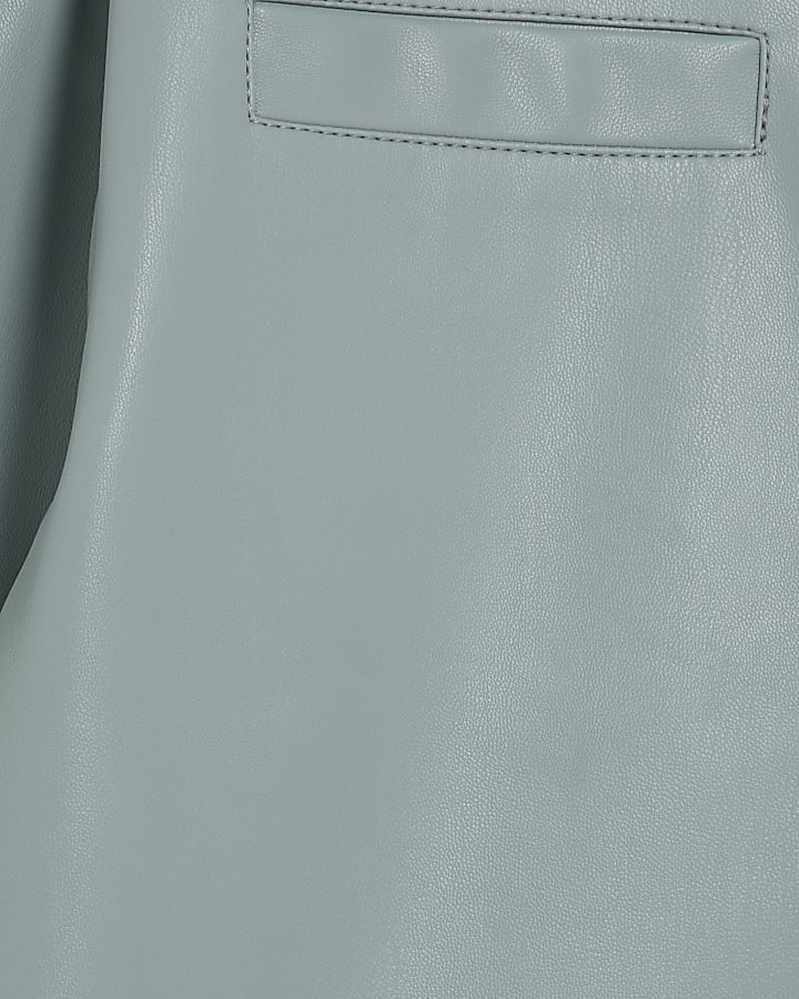 Blue Faux leather Pocket Detail Shirt Dress