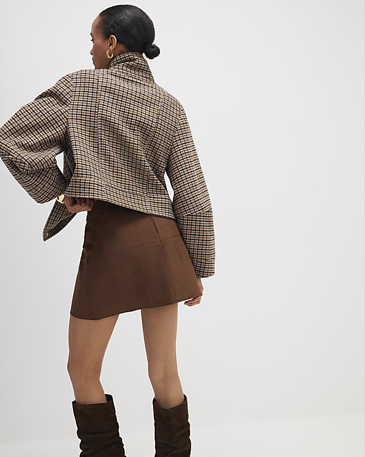 Brown Faux Suede Mini Skirt