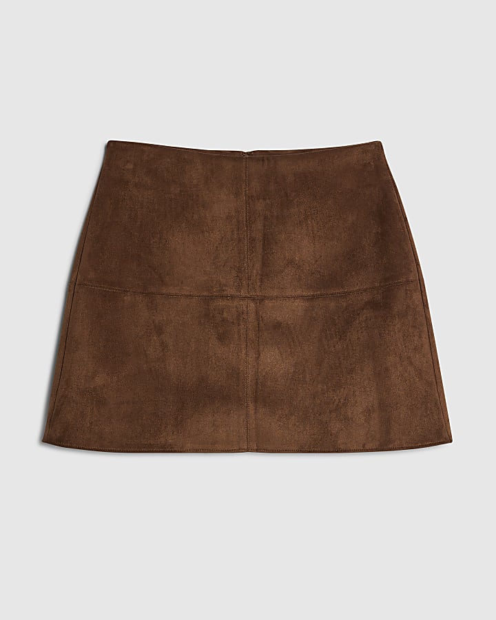 Brown Faux Suede Mini Skirt