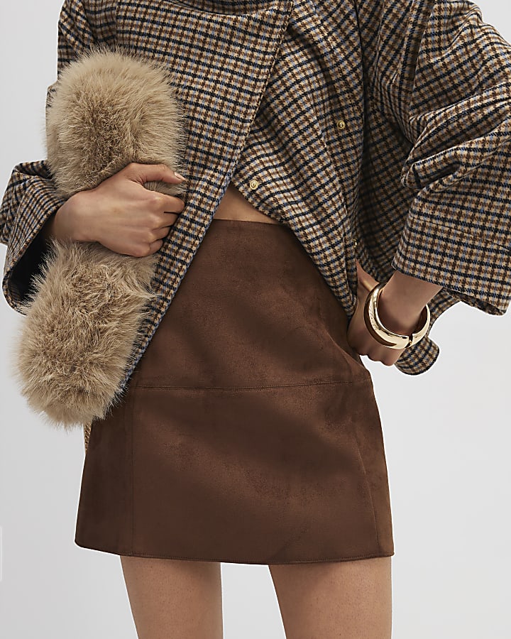 Brown Faux Suede Mini Skirt