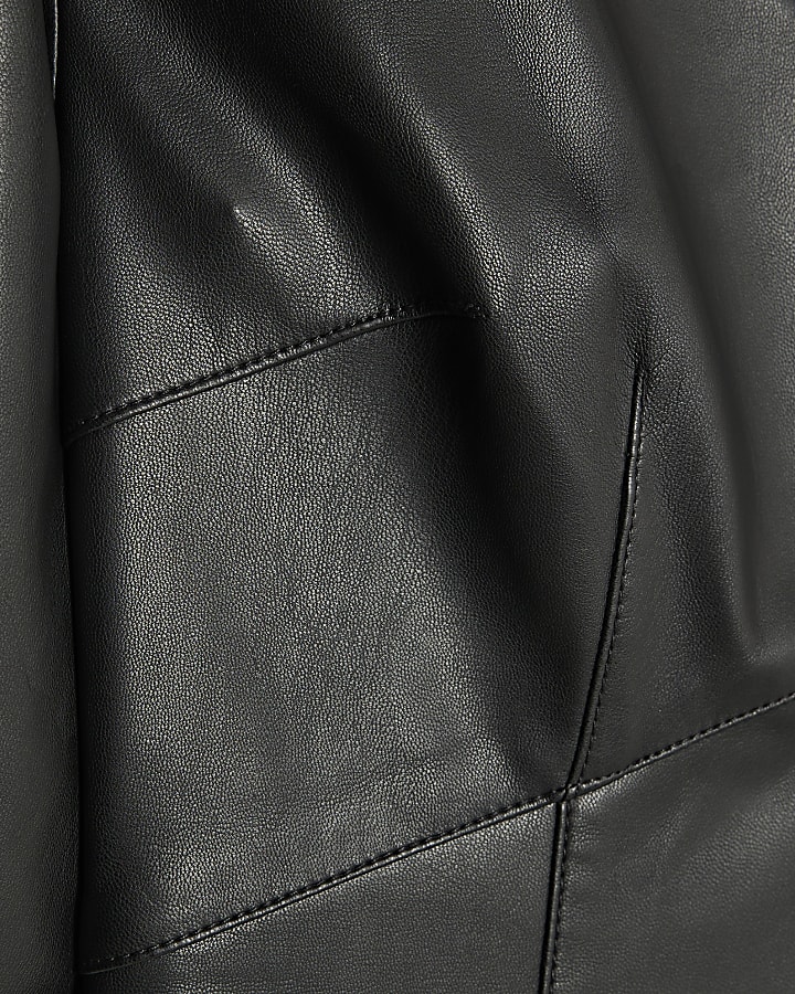 Black Faux Leather Puff Sleeve Mini Dress