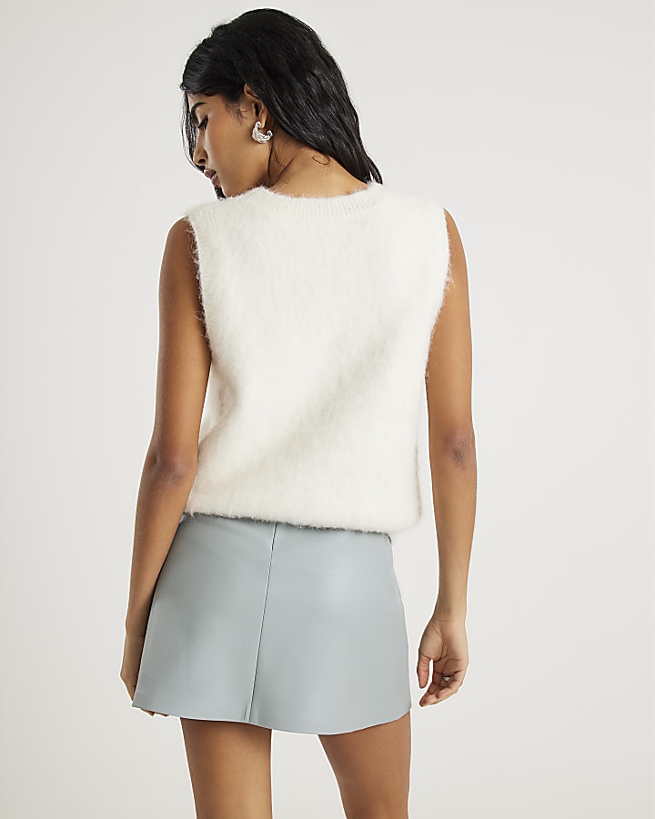 Blue Faux Leather Eyelet Mini Wrap Skirt