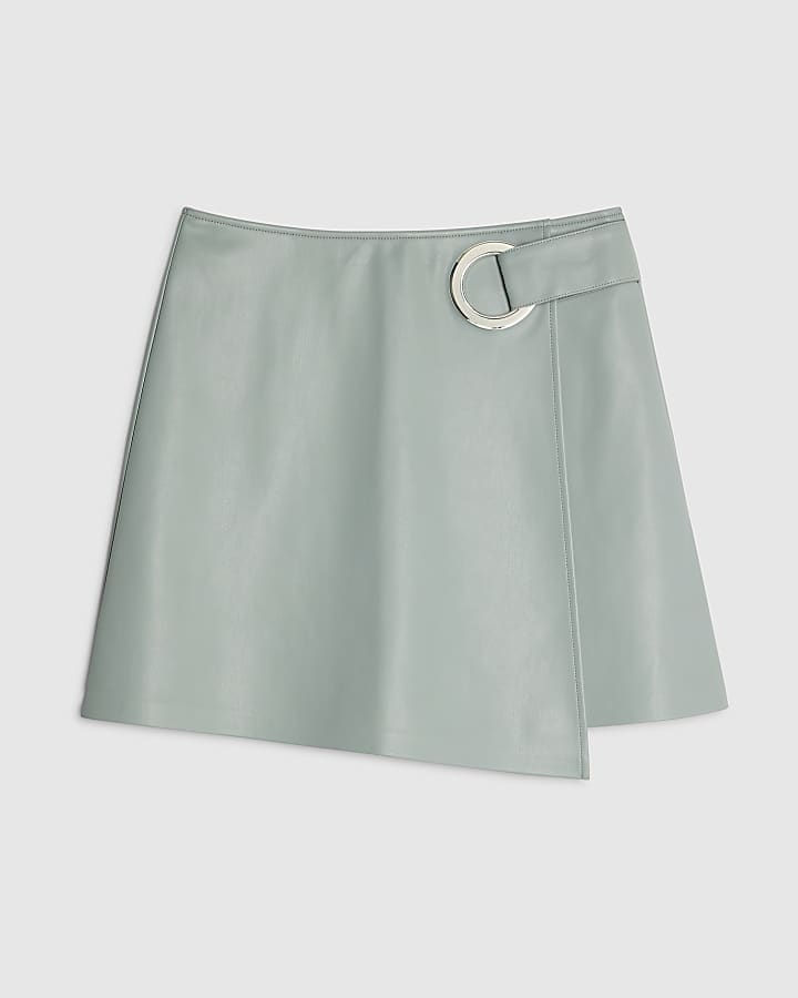 Blue Faux Leather Eyelet Mini Wrap Skirt