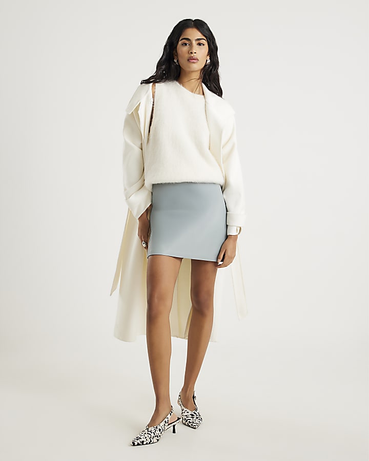 Blue Faux Leather Eyelet Mini Wrap Skirt