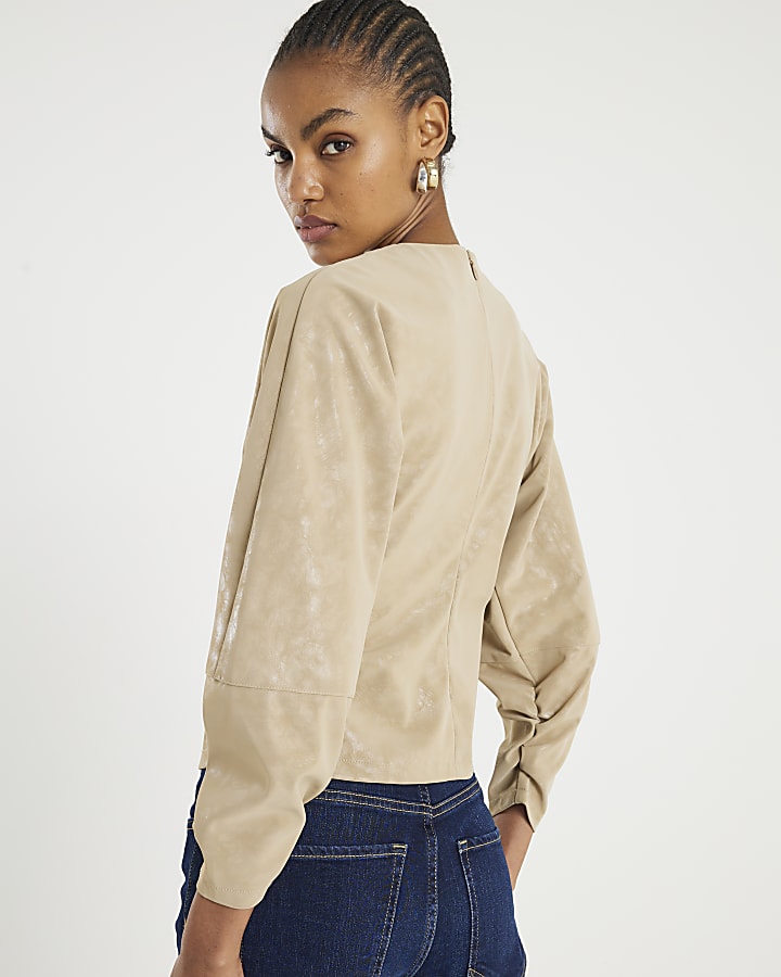 Beige Batwing Long Sleeve Top