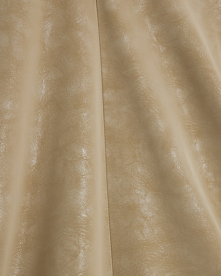 Beige Faux Leather Batwing Long Sleeve Top