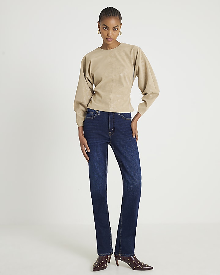 Beige Batwing Long Sleeve Top