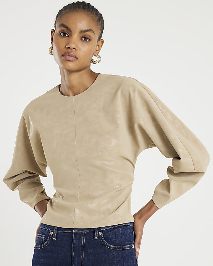 Beige Batwing Long Sleeve Top