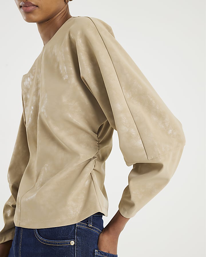 Beige Batwing Long Sleeve Top