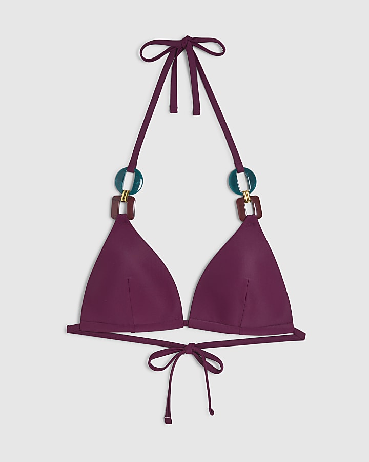 Purple Buckle Trim Padded Bikini Top