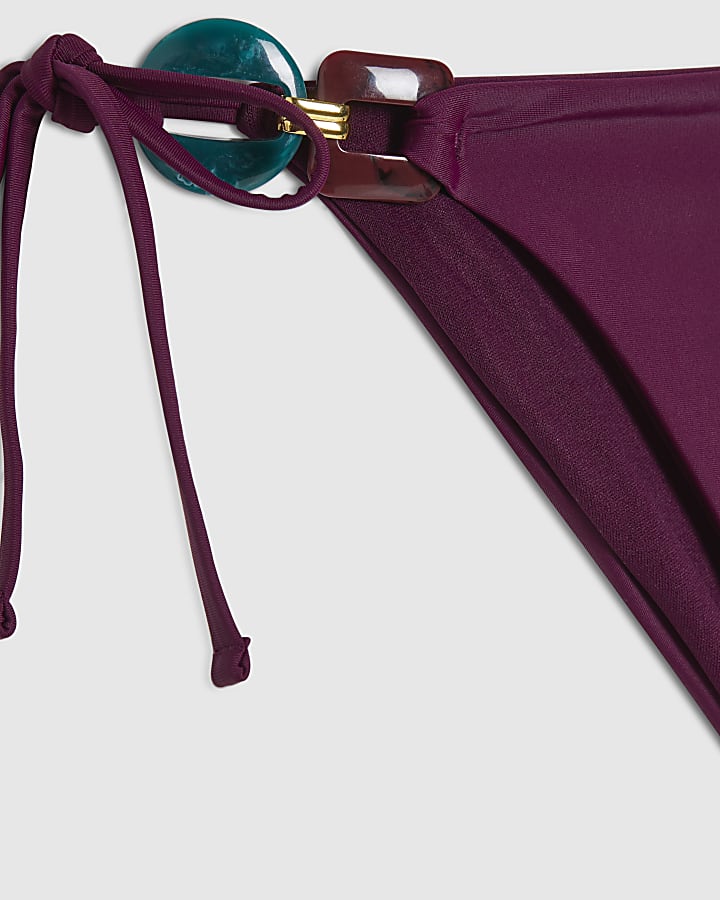 Purple Buckle Trim Bikini Bottoms
