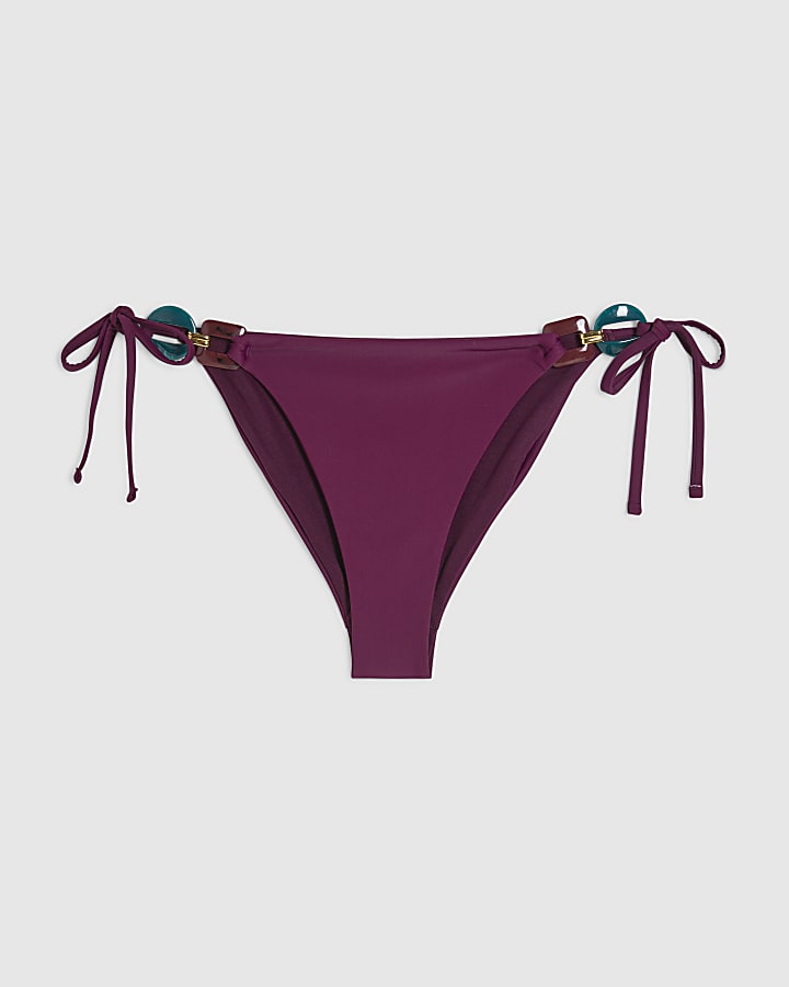 Purple Buckle Trim Bikini Bottoms