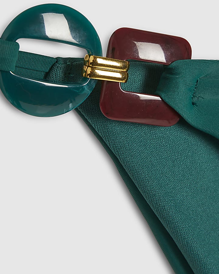 Green Buckle Trim Padded Bikini Top