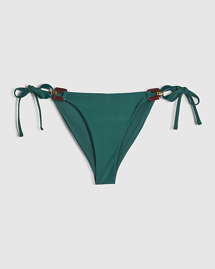 Green Buckle Trim Padded Bikini Top