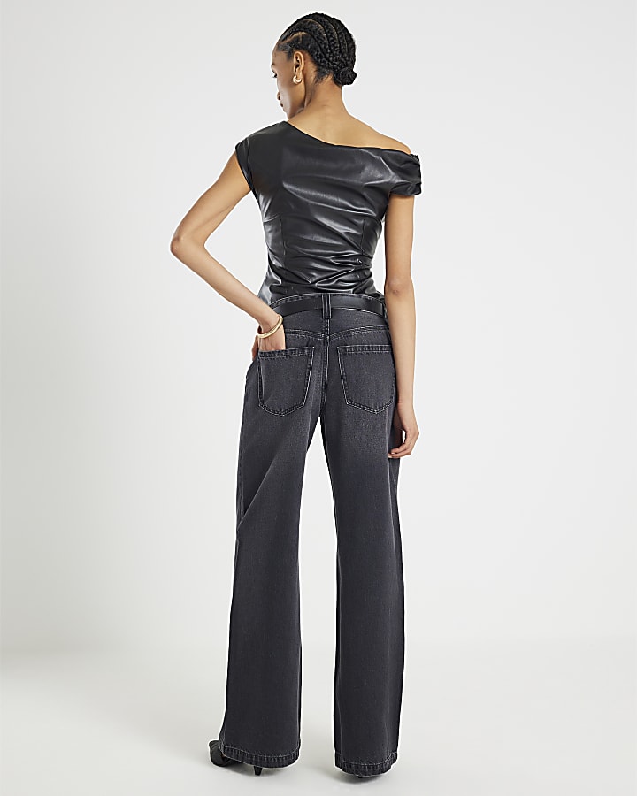 Black Tailored Baggy Wide Leg Jeans