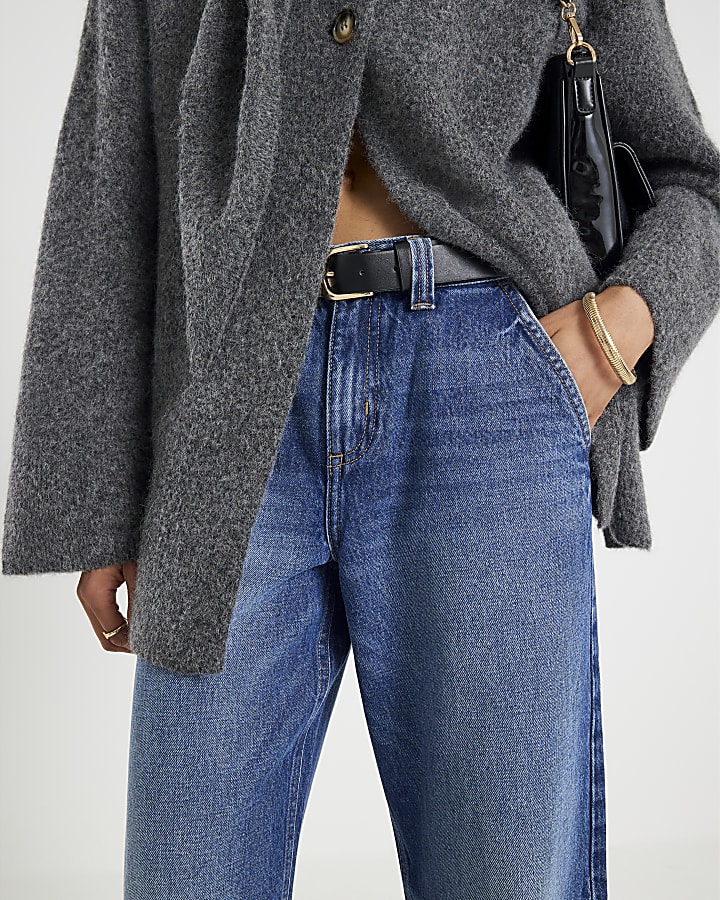 Blue Tailored Baggy Wide Leg Jeans