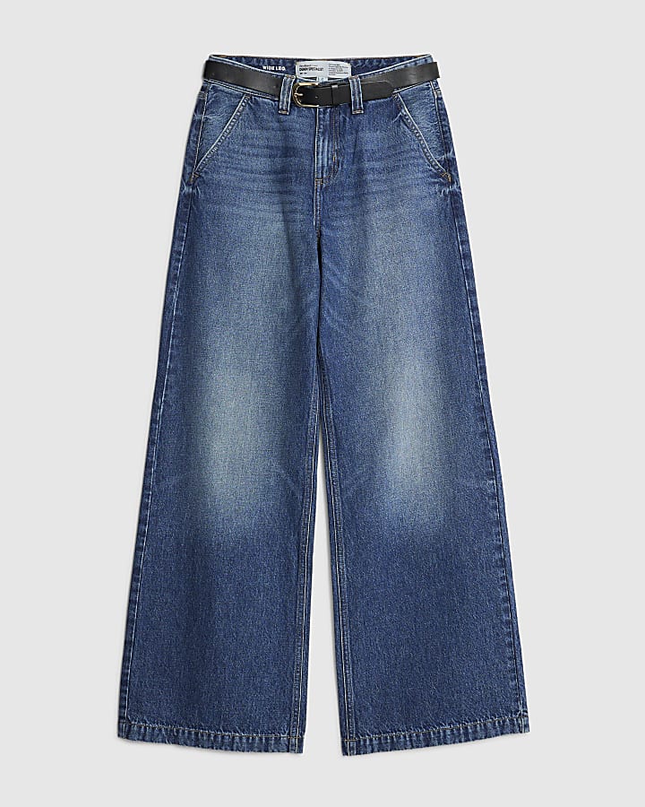Blue Tailored Baggy Wide Leg Jeans