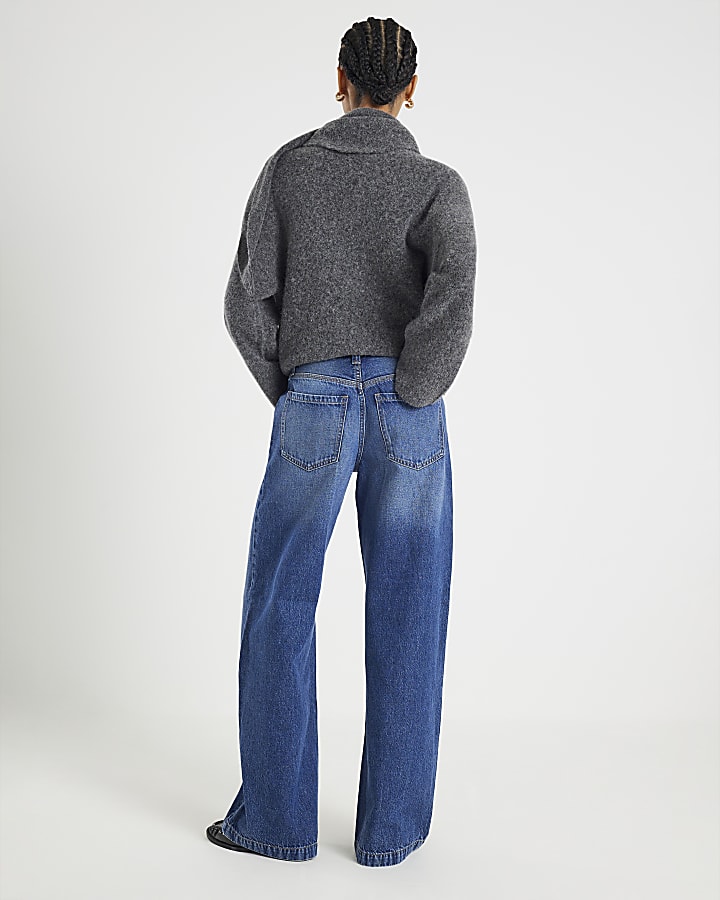 Blue Tailored Baggy Wide Leg Jeans