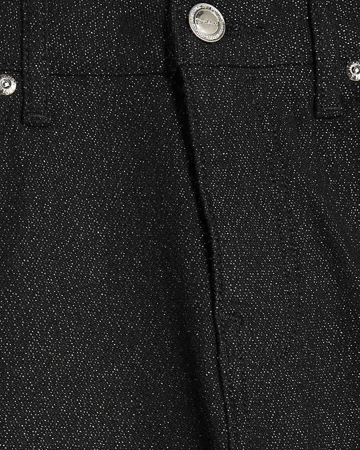 Black Mid Rise Glitter Flared Jeans