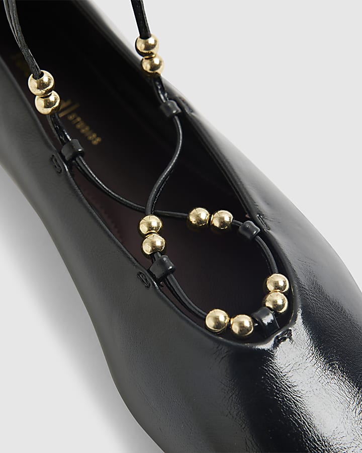 Black Lace Up Ballet Pumps