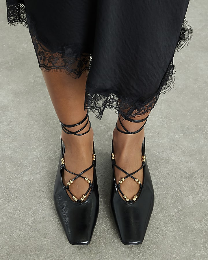 Black Lace Up Ballet Pumps