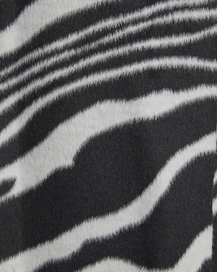 Black Zebra Print Batwing Sleeve Belted Coat