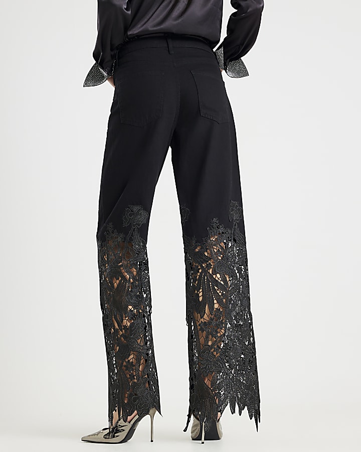 Black Relaxed Straight Lace Jeans