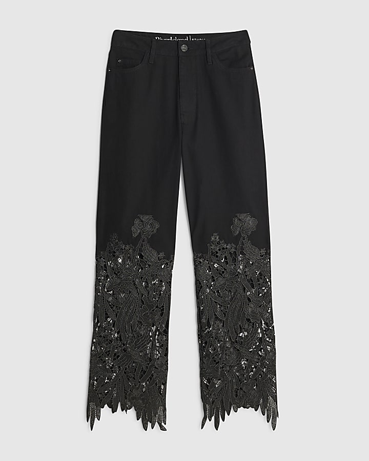 Black Relaxed Straight Lace Jeans