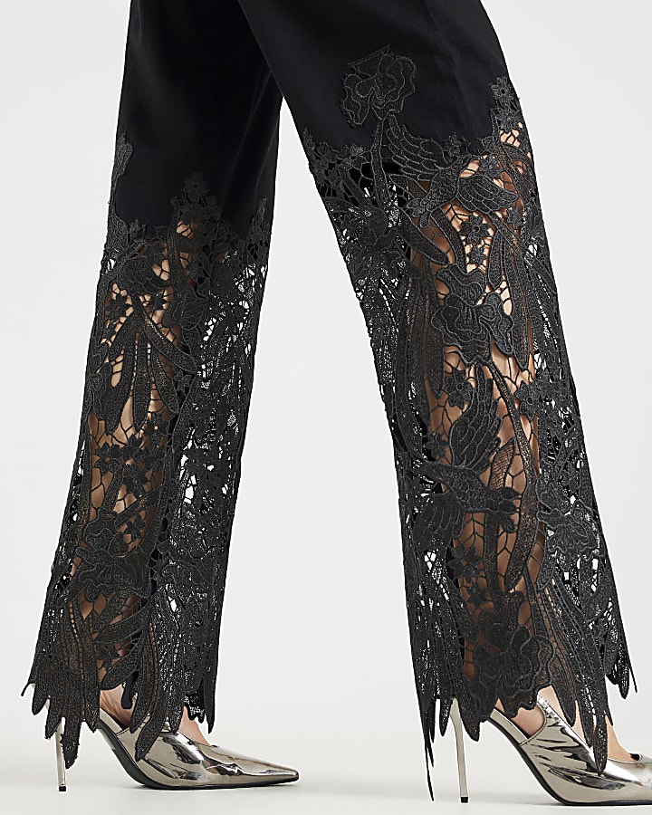 Black Relaxed Straight Lace Jeans