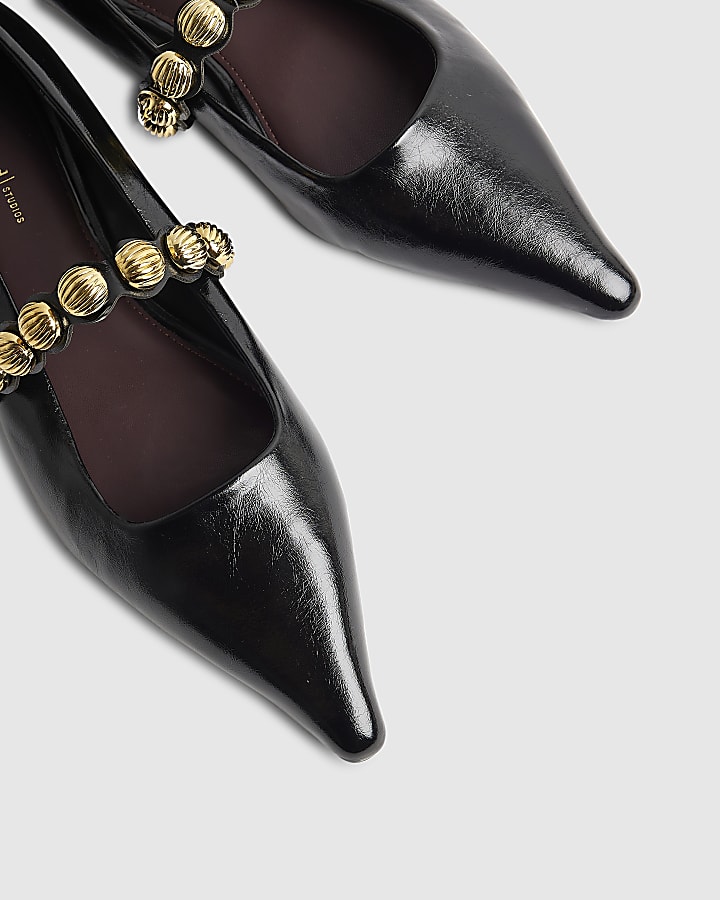 Black Studded Flat Pumps