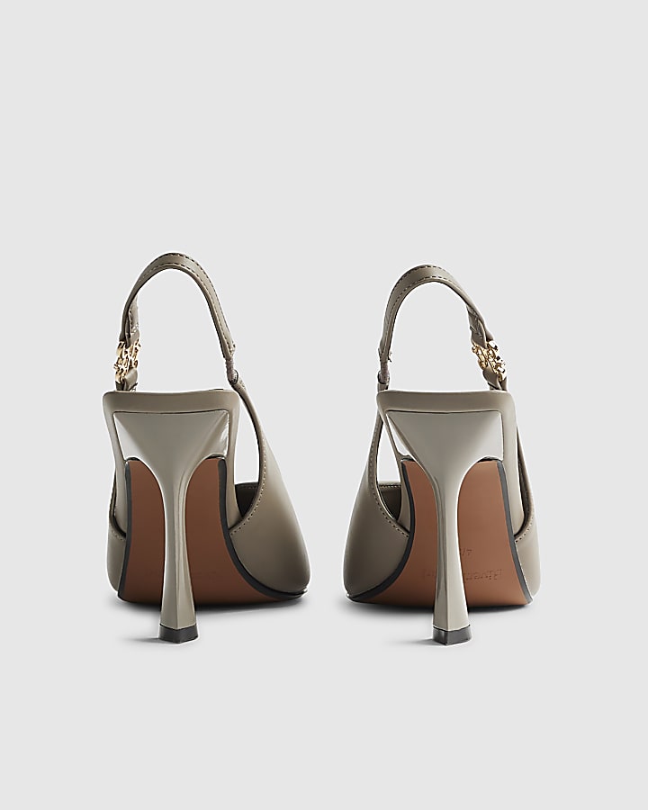 Grey Slingback Logo Court Heels
