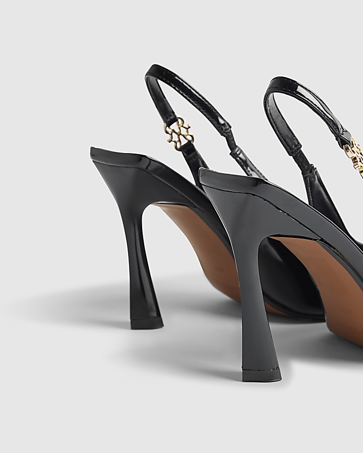 Black Slingback Patent Logo Court Heels