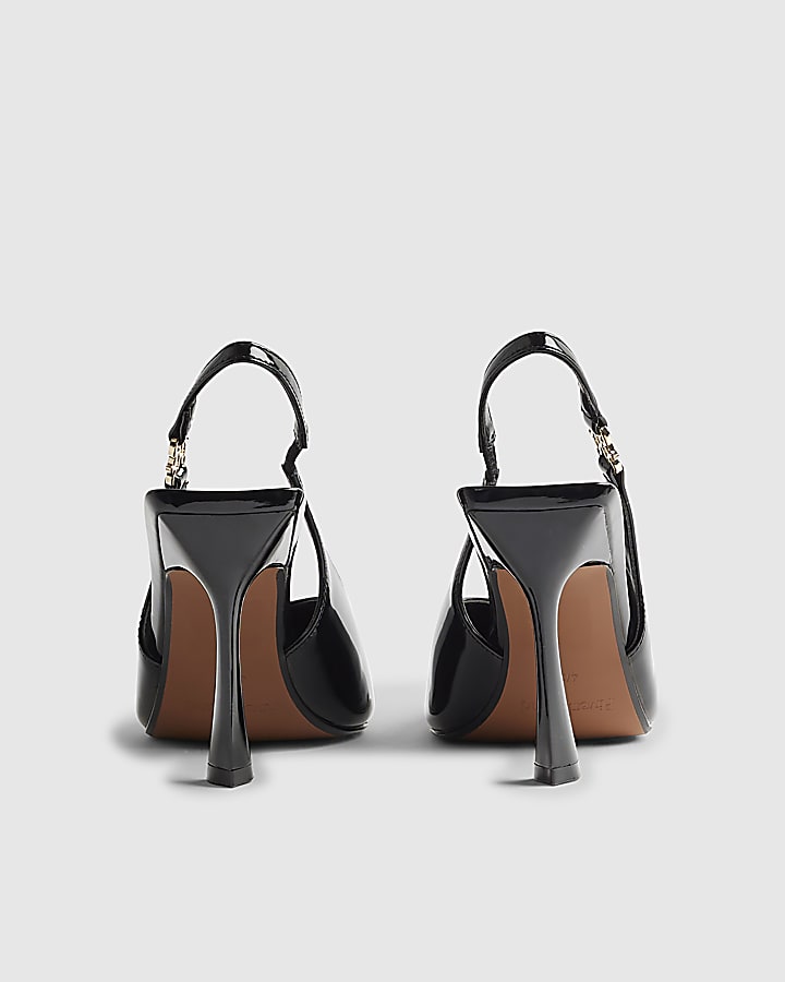 Black Slingback Patent Logo Court Heels