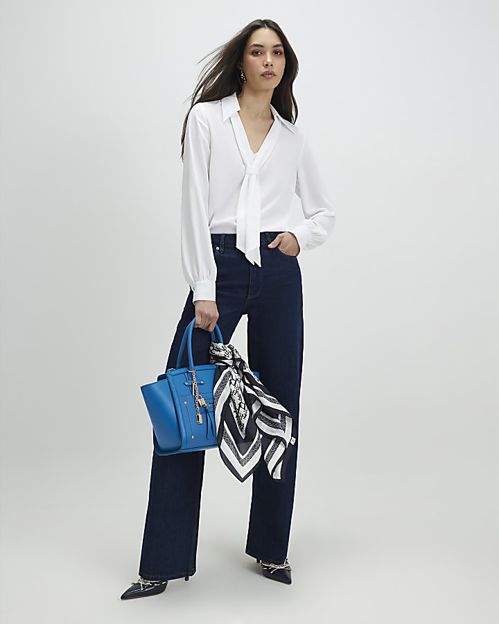 White Tie Detail Long Sleeve Blouse