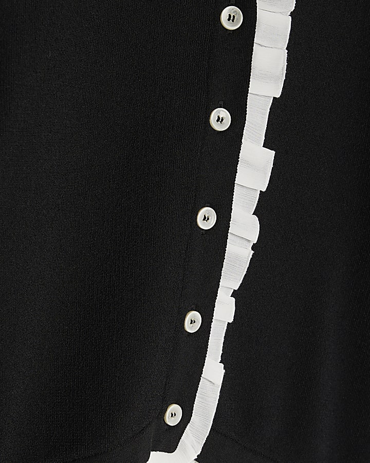 Black Knitted Frill Trim Cardigan