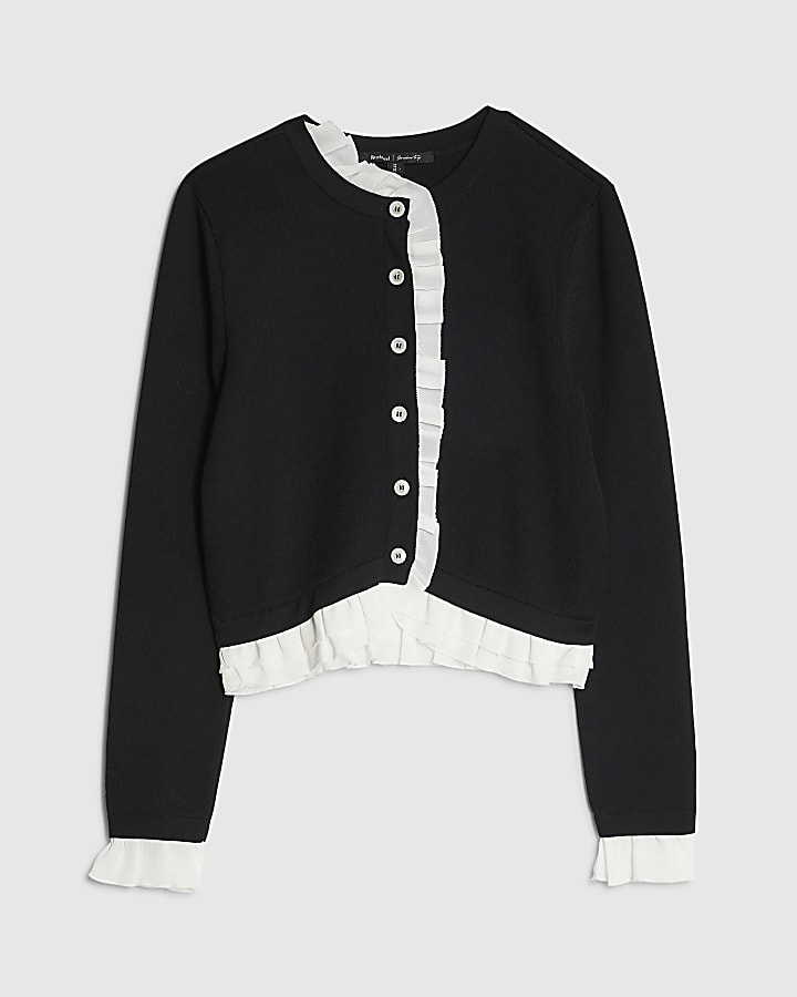 Black Knitted Frill Trim Cardigan