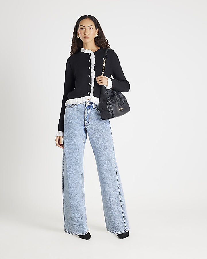 Black Knitted Frill Trim Cardigan