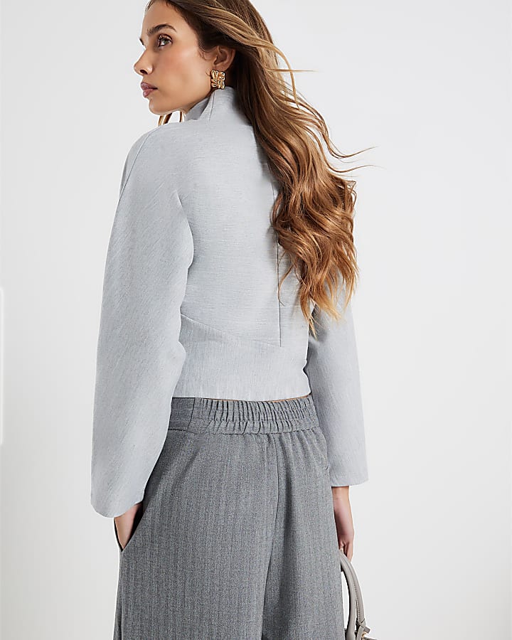 Grey High Neck Pinstripe Top