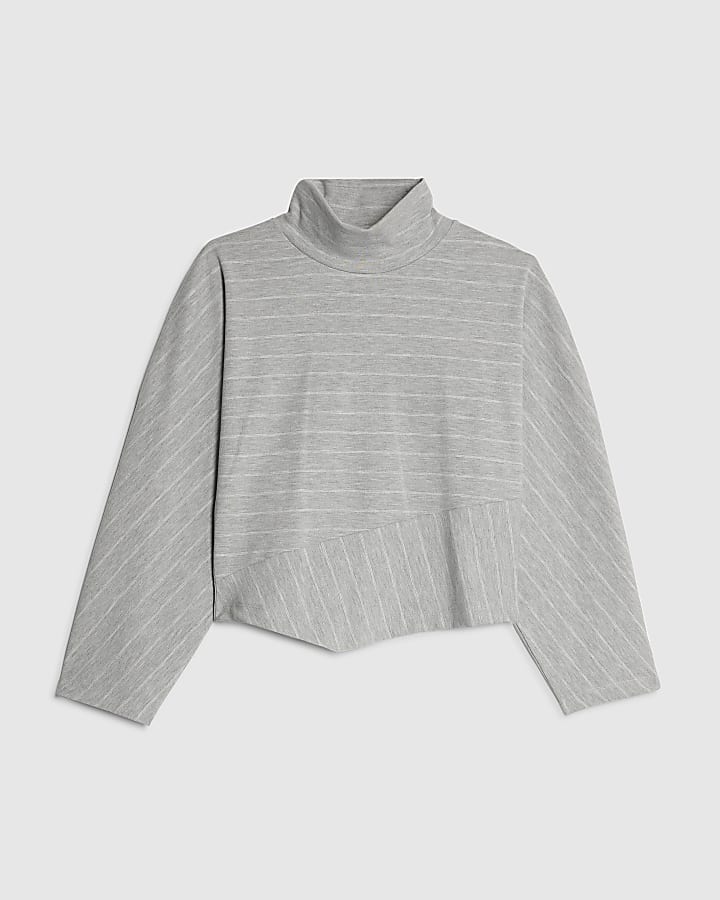 Grey High Neck Pinstripe Top